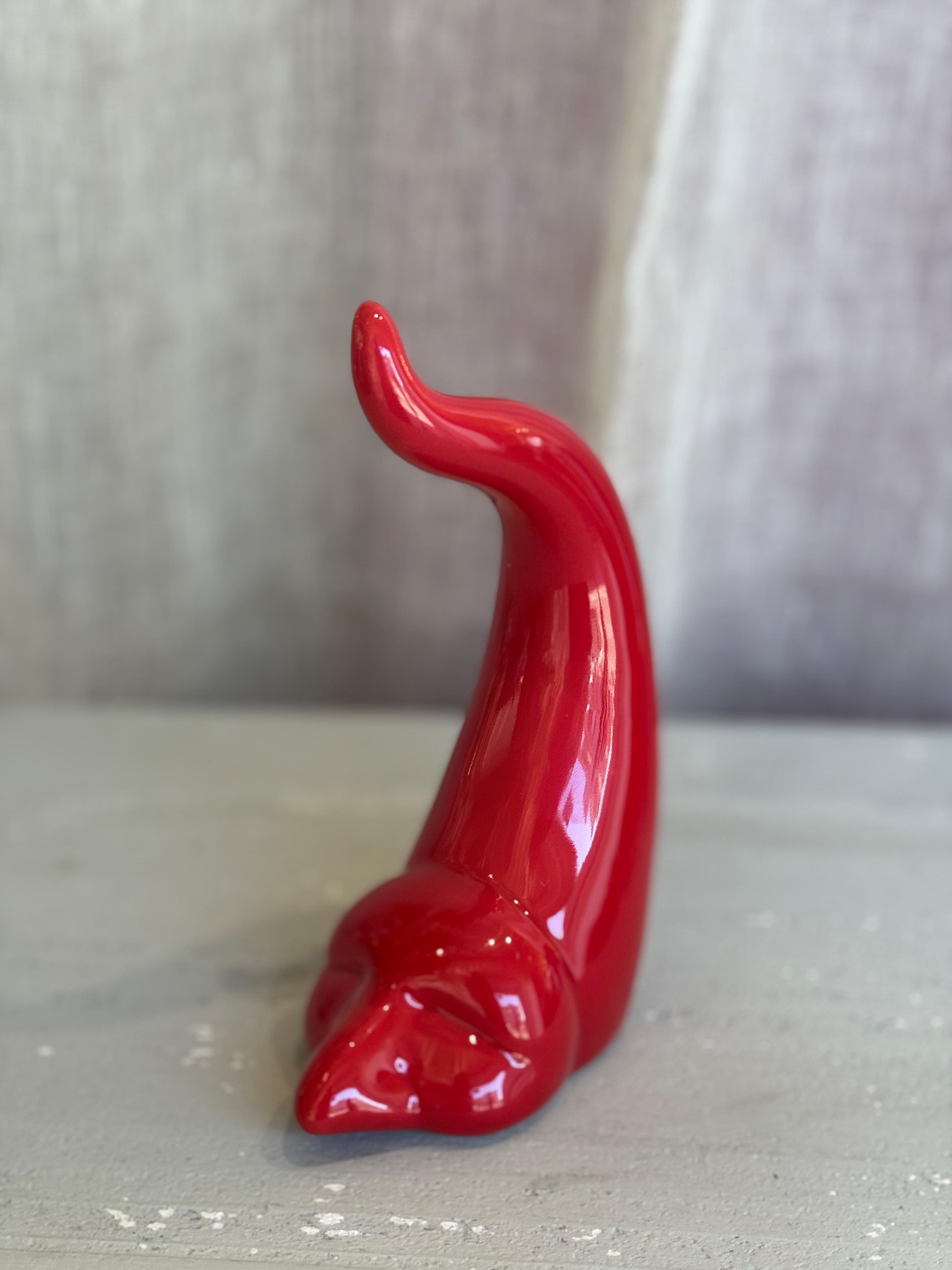 Corno in ceramica con maschera rosso - H.16 cm